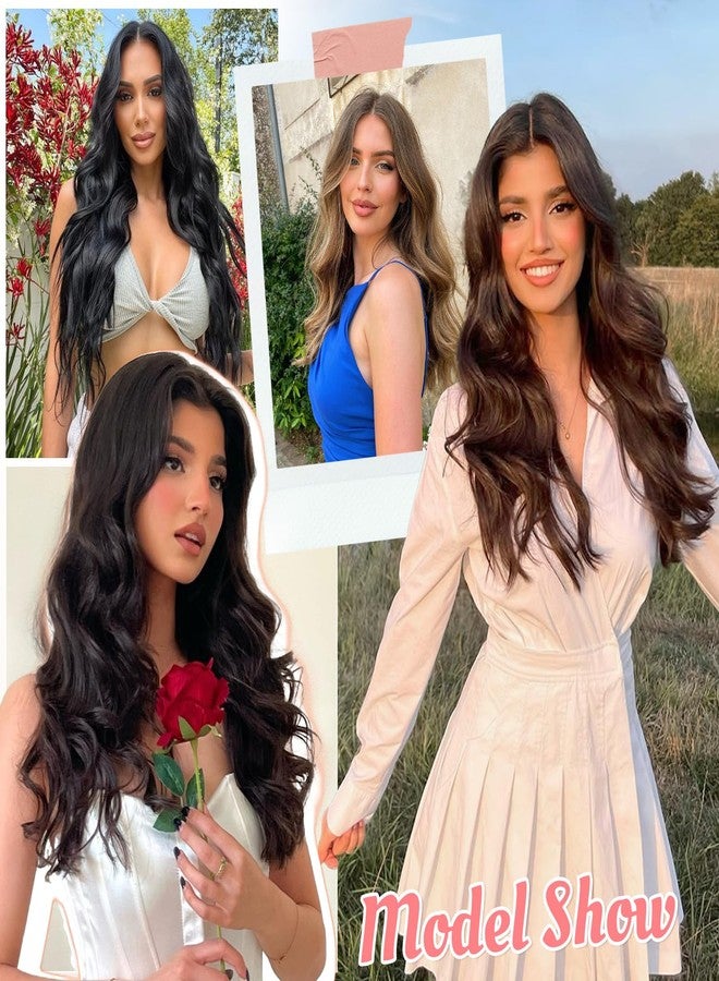 Fliace Synthetic Clip in Black Hair Extensions for Women, 6 PCS Natural Black Hair Extensions, Thick Hairpieces Double Weft Wavy Hairpieces, Soft Hair & Blends Well (20inch, 6pcs, Natural Black) - Image 3