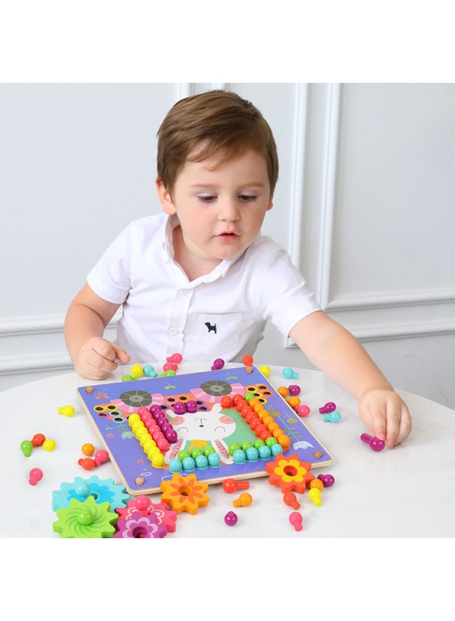 Wooden Children's Toy Fun Creative Mushroom Nail Puzzle Board Early Childhood Educational Desktop Creative Scene Game-Color:MWZ-100 Animal Beads (barrel) - Image 3