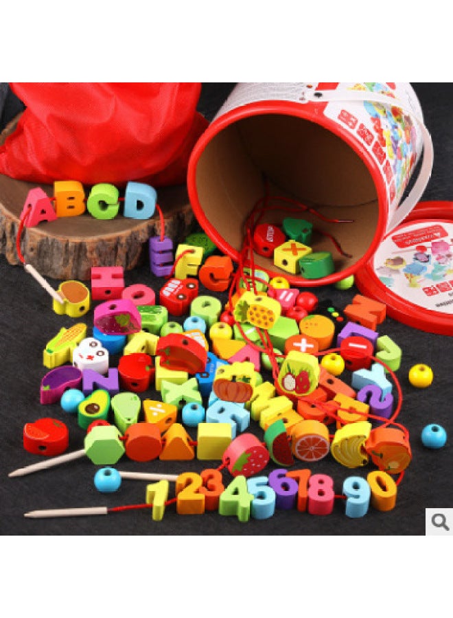 Wooden Children's Toy Fun Creative Mushroom Nail Puzzle Board Early Childhood Educational Desktop Creative Scene Game-Color:MWZ-100 Animal Beads (barrel) - Image 1