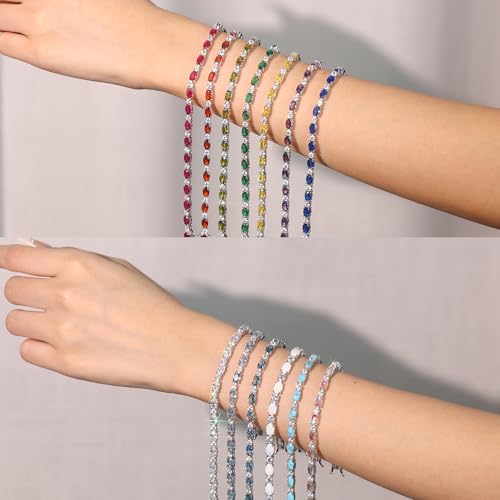 FANCIME Sterling Silver Created Oval Alexandrite Tennis Bracelet 4mm Birthstone Bracelet June Birthstone Jewelry Birthday Gift for Women 7" - Image 5