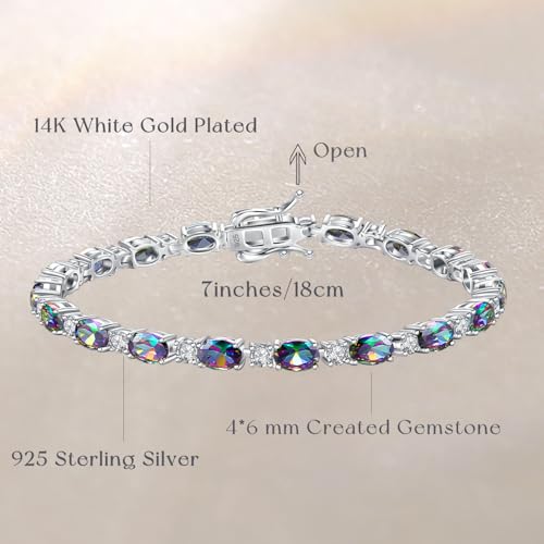 FANCIME Sterling Silver Created Oval Alexandrite Tennis Bracelet 4mm Birthstone Bracelet June Birthstone Jewelry Birthday Gift for Women 7" - Image 3