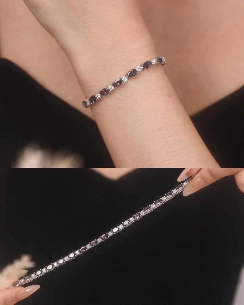 FANCIME Sterling Silver Created Oval Alexandrite Tennis Bracelet 4mm Birthstone Bracelet June Birthstone Jewelry Birthday Gift for Women 7" - Image 4