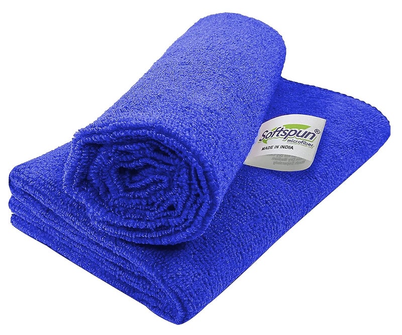 SOFTSPUN Microfiber Cloth 2 pcs 30x30 cms 340 GSM Blue Thick Lint StreakFree Multipurpose Cloths Automotive Microfibre Towels for Car Bike Cleaning Polishing Washing Detailing - Image 1