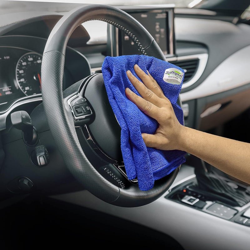 SOFTSPUN Microfiber Cloth 2 pcs 30x30 cms 340 GSM Blue Thick Lint StreakFree Multipurpose Cloths Automotive Microfibre Towels for Car Bike Cleaning Polishing Washing Detailing - Image 5
