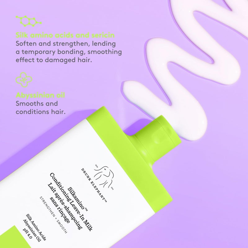Drunk Elephant Silkamino Conditioning Leave-In Milk - 240 ml/8 fl oz - Silk Amino Acids - Clean Clinical - Cruelty-Free - Dermatologist-Tested - Free of Essential Oils, Silicones, and SLS - Image 4