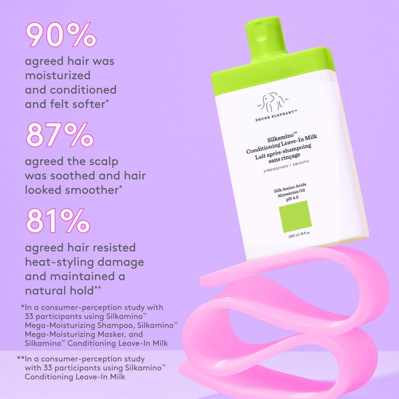 Drunk Elephant Silkamino Conditioning Leave-In Milk - 240 ml/8 fl oz - Silk Amino Acids - Clean Clinical - Cruelty-Free - Dermatologist-Tested - Free of Essential Oils, Silicones, and SLS - Image 3