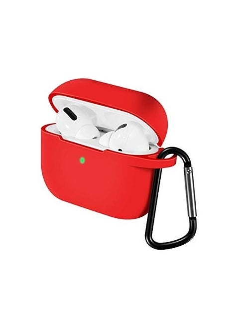 AirPods Pro Silicone Case with Metal Clip - Shockproof, Dust-Resistant, Anti-Slip Protective Cover with Keychain Hook for Secure Fit - Durable, Scratchproof Shell for AirPods Pro Red