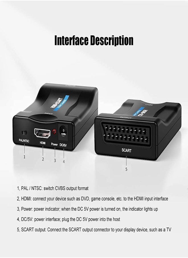 Bukela - HDMI to SCART Converter Adaptor, Convert Digital 1080P HDMI Video and Audio Signal to Analog SCART CVBS Signal, Support both PAL and NTSC Standard TV Format Output - Image 1
