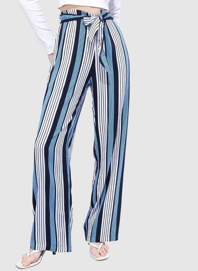 Women Flared Striped Mid-Rise Pants