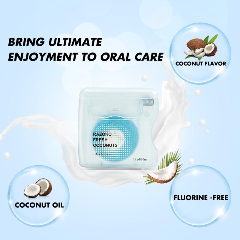 RAZOKO Coconut Oil Infused Woven Dental Floss, Vegan and Cruelty-Free, Coconut Scent, 6 Month Supply (33 Yds x 3 Units) - Image 3