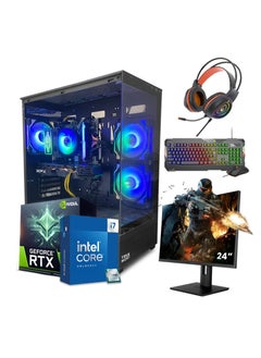 Truenort Quantum Edge All In One Bundle Gaming PC,  Intel Core i7-12700  Processor (CPU) | RTX 3050 8GB Graphics Card (GPU) | 16GB RAM Memory | 1TB SSD Storage | 24" FHD Monitor | Keyboard, Mouse & Headphone Set | Build In WiFi  | Windows 11 Pro | TrueNort RGB Gaming Case Black  - Image 1