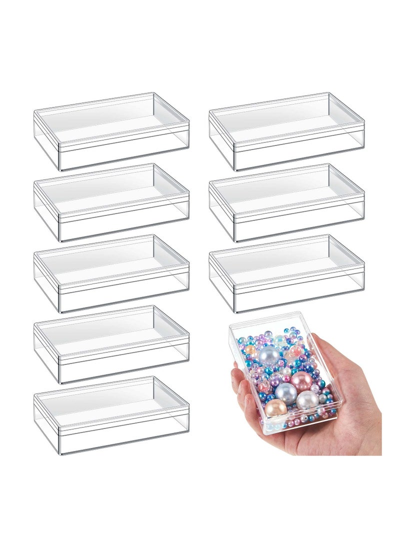 8 Pieces Clear Acrylic Plastic Jewelry Box Mini Storage Cube Containers with Lids Candy for Pill and Tiny Rectangle 4.3x2.7x1 Inch - Image 1