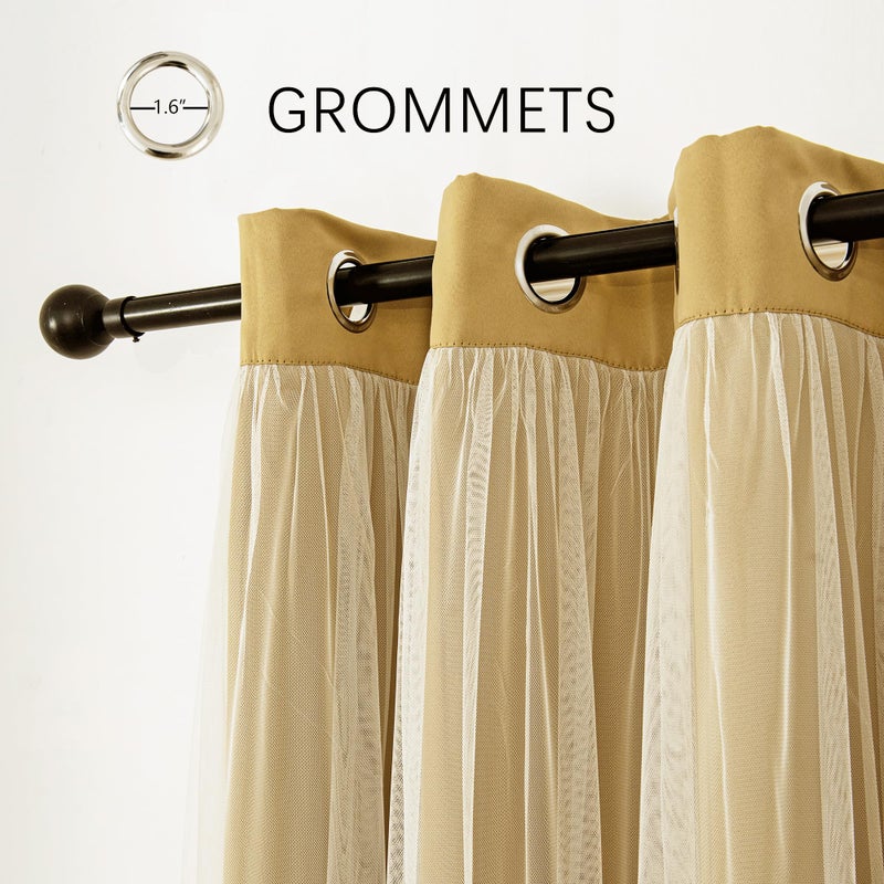 INLINAS 52 x 96 Inches Gold Blackout Curtains with Sheer Overlay - Grommet Top Thermal and Noise Reduction Panels for Bedroom and Living Room Light Blocking and Energy Saving, Set of 2 - Image 5