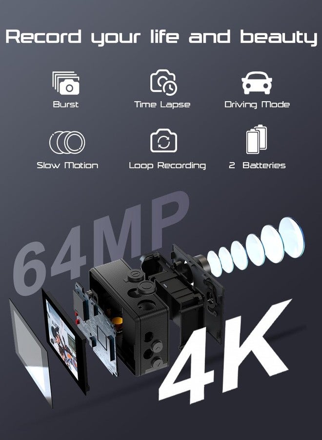 Apexcam M80 AIR 4K 60FPS 64MP EIS WiFi Action Camera Waterproof Underwater Camera 40M Sport Camera 2.0'LCD 2.4G Remote Control 2X1350mAh Batteries and Multiple accessorie - Image 2