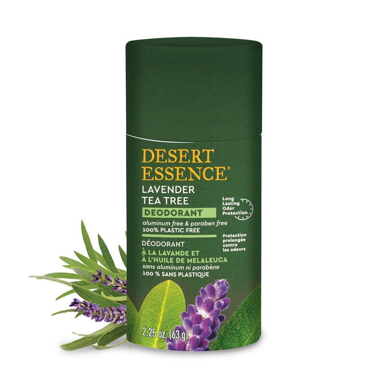Desert Essence Ecofriendly Tea Tree Deodorant 100 Plastic Free Aluminum Free Paraben Free for Women Men 225 oz Lavender