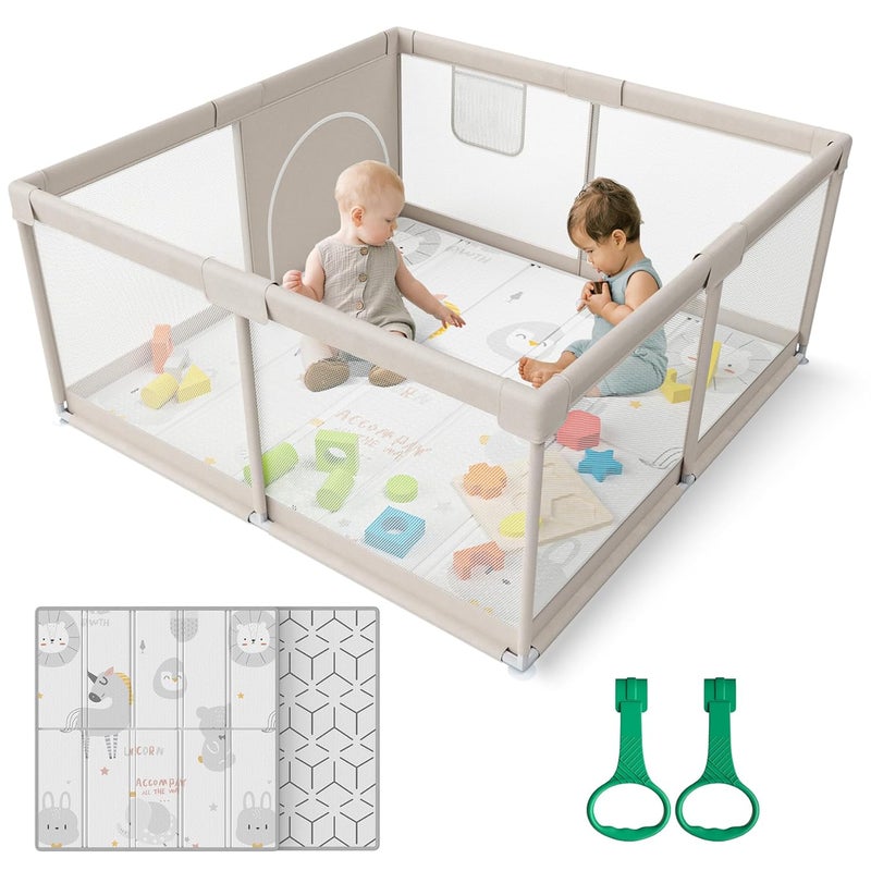 ZEEBABA Baby Playpen with Mat 47x47inch Playpen for Babies and Toddlers Small Baby Play Pens Play Yard for Infants with 47 Play Mat Playard with Gate - Image 1