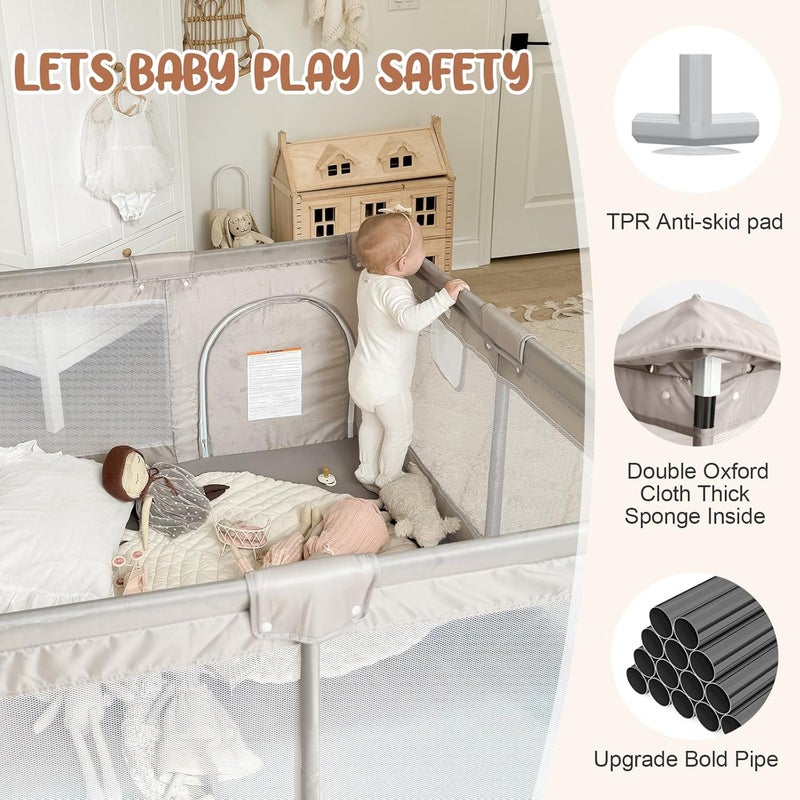 ZEEBABA Baby Playpen with Mat 47x47inch Playpen for Babies and Toddlers Small Baby Play Pens Play Yard for Infants with 47 Play Mat Playard with Gate - Image 5