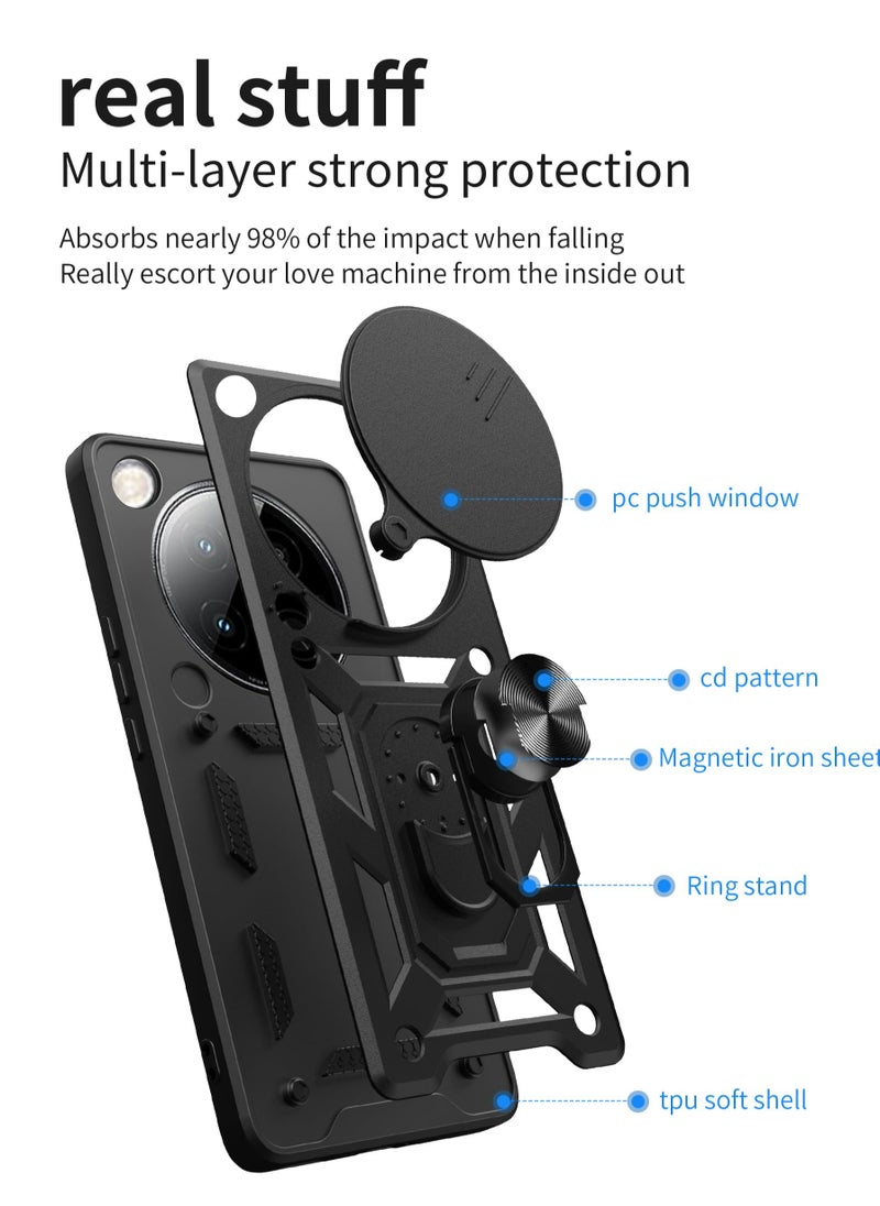ماركة غير محددة - غطاء الحالة لـ Infinix صفر 40 5G ، غطاء عدسة الكاميرا الشريحة + حلقة الركض 360 درجة الدوار + دعم سيارة مغناطيسية جبل حالة الهاتف المحمول مقاومة للصدمات لـ Infinix صفر 40 5G ، أسود - Image 1