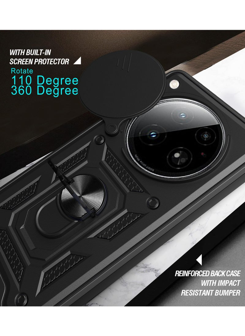 ماركة غير محددة - غطاء الحالة لـ Infinix صفر 40 5G ، غطاء عدسة الكاميرا الشريحة + حلقة الركض 360 درجة الدوار + دعم سيارة مغناطيسية جبل حالة الهاتف المحمول مقاومة للصدمات لـ Infinix صفر 40 5G ، أسود - Image 1