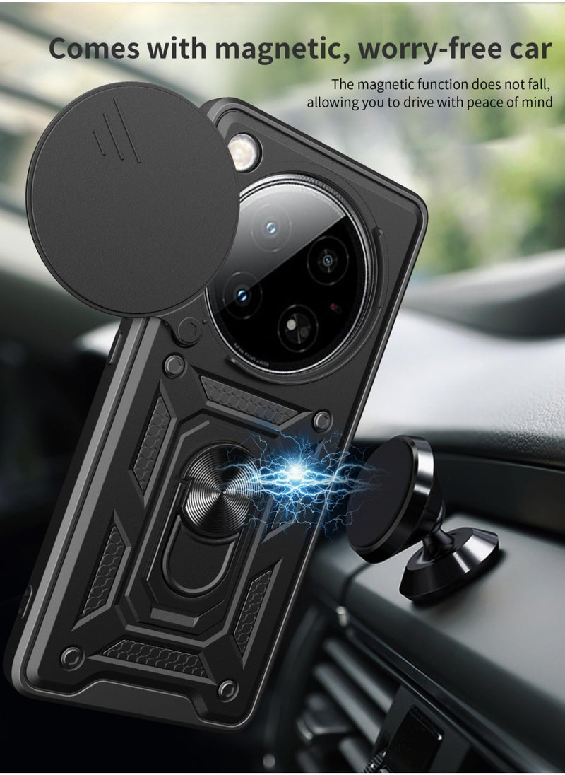 ماركة غير محددة - غطاء الحالة لـ Infinix صفر 40 5G ، غطاء عدسة الكاميرا الشريحة + حلقة الركض 360 درجة الدوار + دعم سيارة مغناطيسية جبل حالة الهاتف المحمول مقاومة للصدمات لـ Infinix صفر 40 5G ، أسود - Image 1