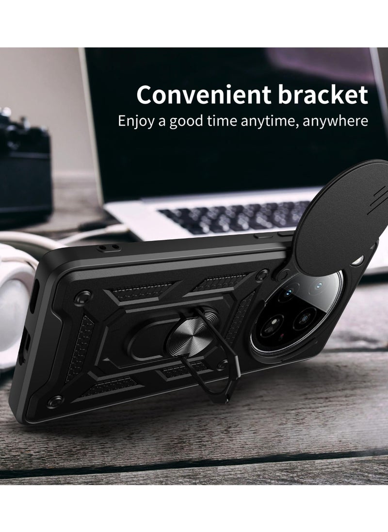 ماركة غير محددة - غطاء الحالة لـ Infinix صفر 40 5G ، غطاء عدسة الكاميرا الشريحة + حلقة الركض 360 درجة الدوار + دعم سيارة مغناطيسية جبل حالة الهاتف المحمول مقاومة للصدمات لـ Infinix صفر 40 5G ، أسود - Image 1