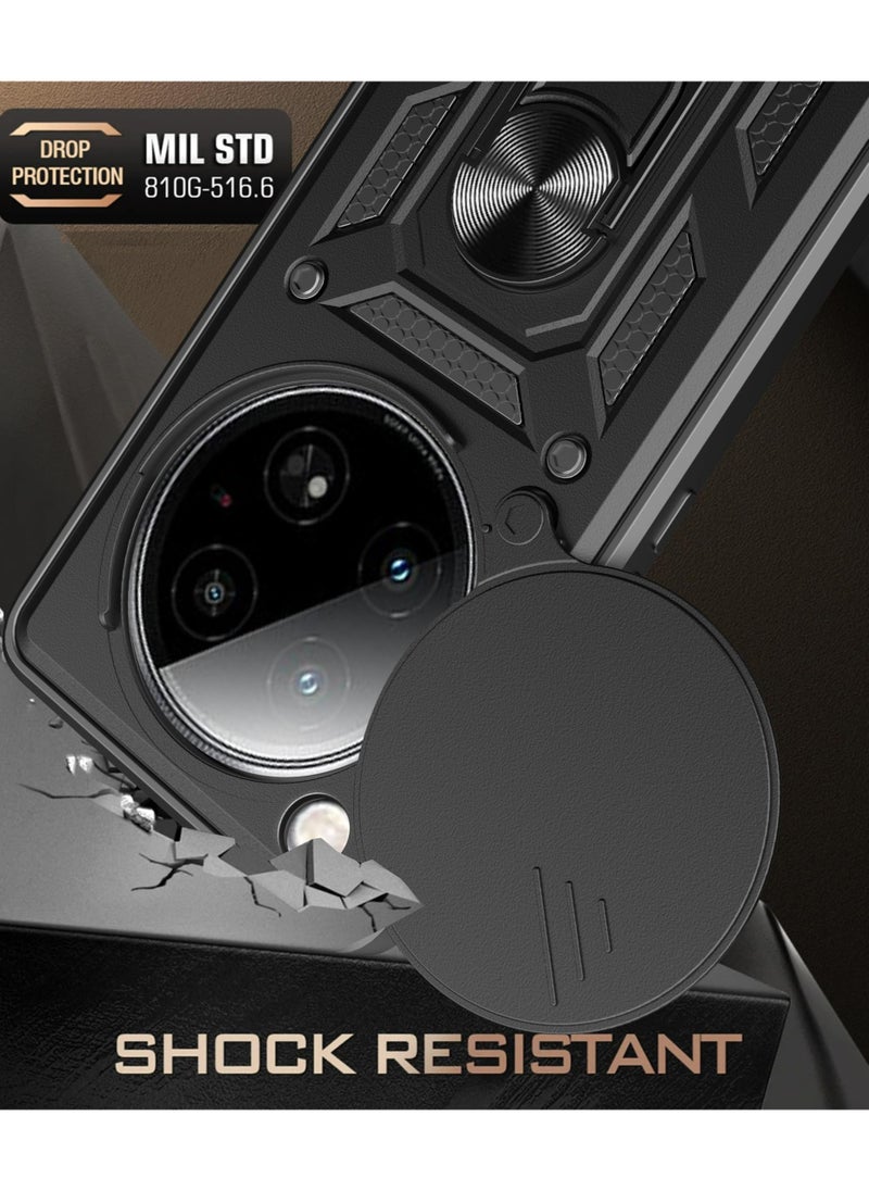 ماركة غير محددة - غطاء الحالة لـ Infinix صفر 40 5G ، غطاء عدسة الكاميرا الشريحة + حلقة الركض 360 درجة الدوار + دعم سيارة مغناطيسية جبل حالة الهاتف المحمول مقاومة للصدمات لـ Infinix صفر 40 5G ، أسود - Image 1