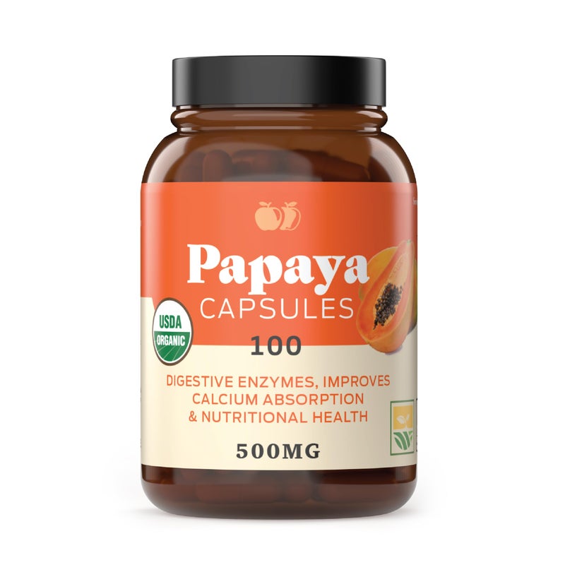  Complete Natural Products Complete Natural Products Organic Papaya Enzymes Papain Enzyme Capsules 500mg 100 Pills Organic Papaya Powder Digestive Super Fruit Capsules