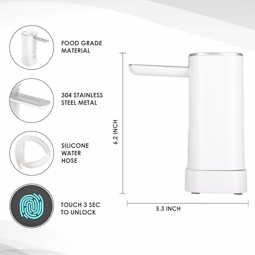 QLECT موزع مياه تلقائي Qlect لزجاجة سعة 20 لتر - مضخة مياه USB DC مع بطارية سعة 1200 مللي أمبير | مضخة ضغط المياه للمنزل والمكتب والسفر | مضخة موزع المياه مع مؤقت عرض وقفل بصمة الإصبع - Image 4