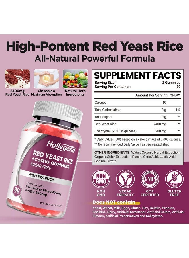 Hollegend هوليجيند أرز الخميرة الحمراء مع جوميز كوكيو 10 خالي من السكر، أرز خميرة حمراء عضوي 2400 ملغ لمكملات خفض الكوليسترول، معزز بإنزيم كيو 10 200 ملغ لدعم صحة القلب، 60 حبة - Image 2