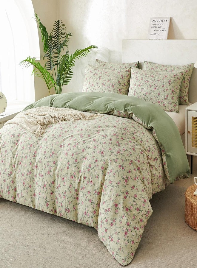 BUPIRD King Size Floral Comforter Set 3 Pieces Soft Cute Fresh Floral Bedding Comforter Lightweight Garden Style King Floral Botanical Comforter Set for All Seasons 1 Comforter and 2 Pillowcases - Image 4