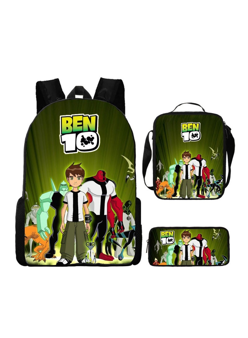 SKT Shiketro Ben 10 Backpack Student Schoolbag Anime Cartoon Backpack Backpack 29*16*42CM + Shoulder Bag 19*6*23CM + Pen Bag 24*7*11CM Three-piece Set - Image 1