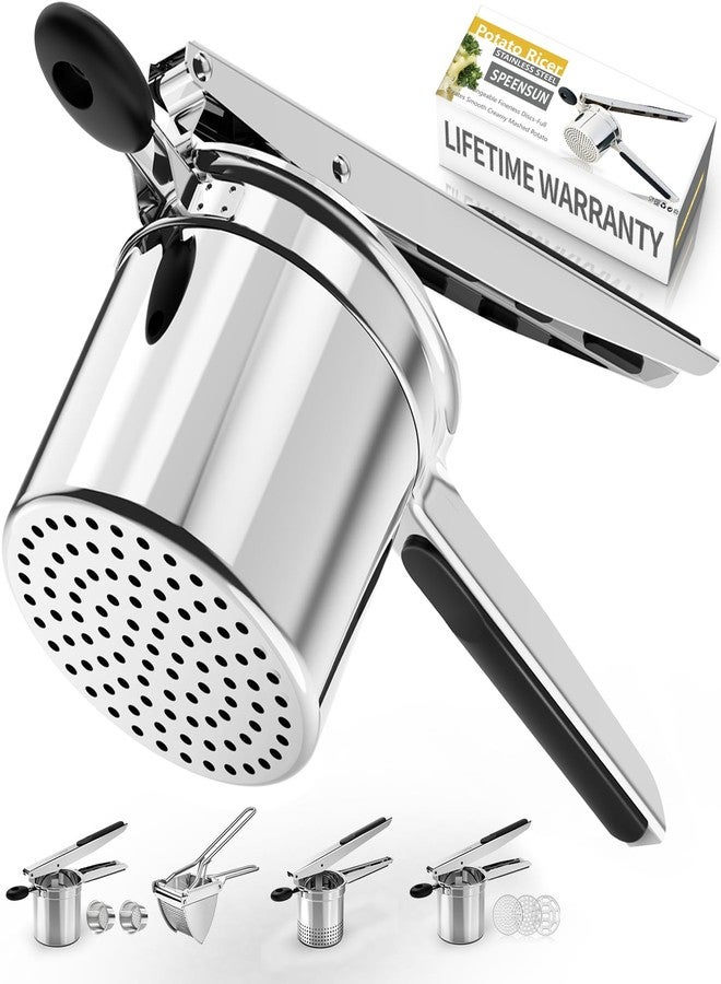 SPEENSUN Potato Ricer, Ricer For Mashed Potatoes, 15 OZ Heavy Duty Stainless Steel Potato Masher Make Fluffy Mashed Potatoes, Fixed Disc Spaetzle Maker Without Messy, With Silicone Handle - Image 1