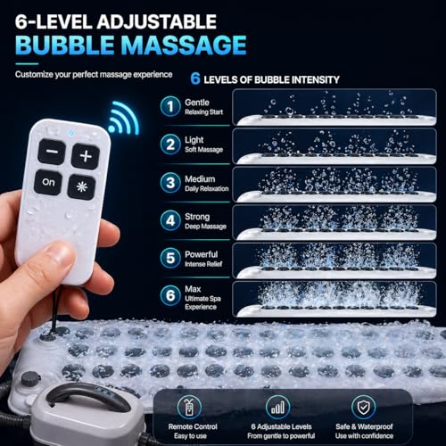 Topfurn Spa Bubble Bath Mat with Remote,6-Speed Adjustable Bubbles & Non-Slip Suction Cups,Full Body Waterproof Bubble Mat for Bathtub to Relieve Muscle Fatigue, Stress & Improve Circulation - Image 4