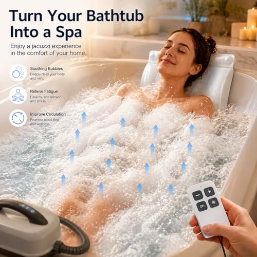Topfurn Spa Bubble Bath Mat with Remote,6-Speed Adjustable Bubbles & Non-Slip Suction Cups,Full Body Waterproof Bubble Mat for Bathtub to Relieve Muscle Fatigue, Stress & Improve Circulation - Image 2