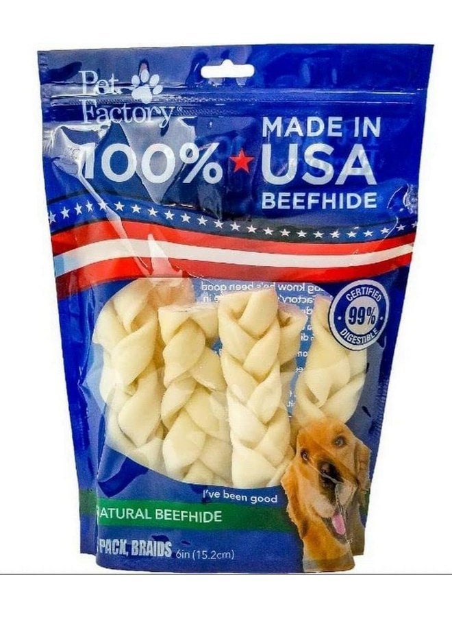 Pet Factory 100% Made in USA Beefhide 6" Braided Sticks Dog Chew Treats - Natural Flavor, 6 Count/1 Pack - Image 1