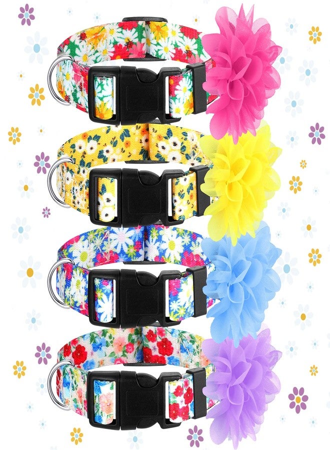 كاجايا مجموعة كاجايا من 4 أطواق للكلاب الإناث مزينة بالزهور، مناسبة لفصلي الربيع والصيف، أطواق لطيفة للكلاب الصغيرة والمتوسطة والكبيرة، مصنوعة من النايلون القابل للتعديل (مقاس كبير) مع زهرة قابلة للإزالة. - Image 1