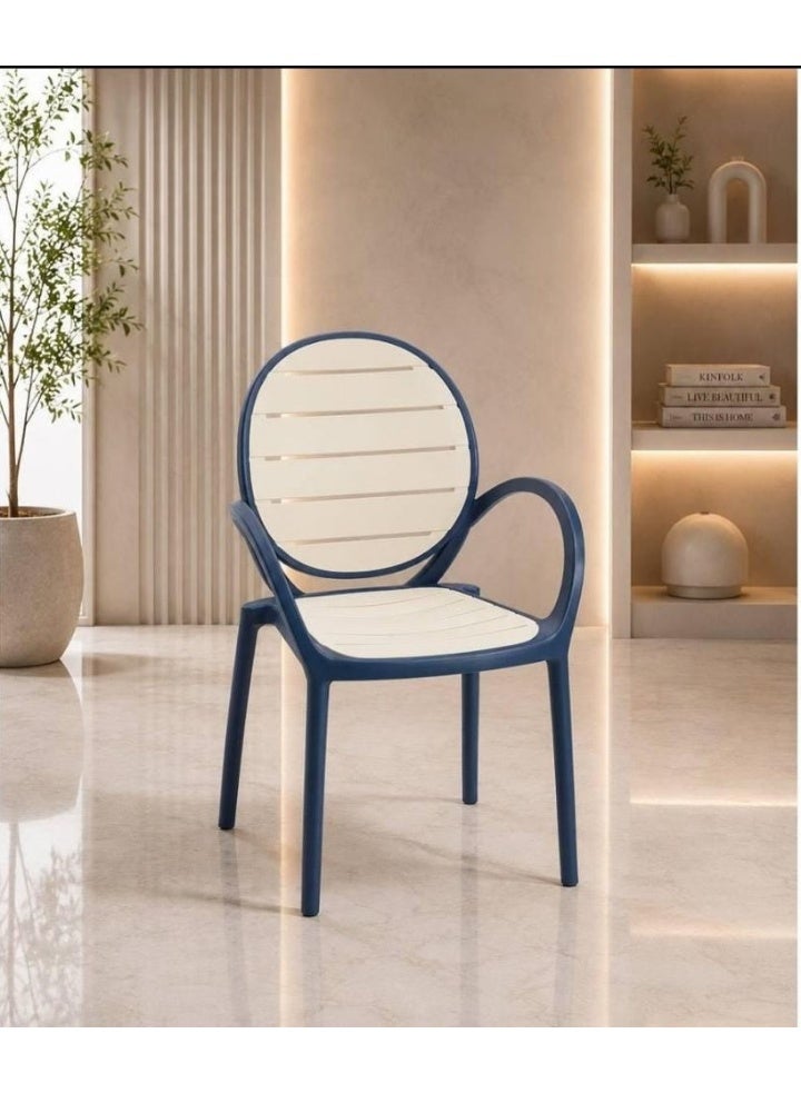Modern-design single fiber chair with sturdy legs.