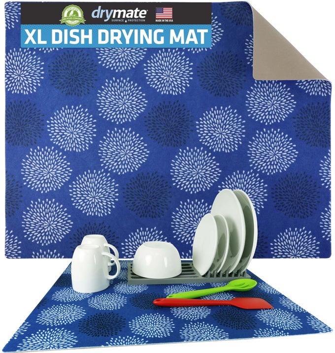 XL DISH DRYING MAT OVERSIZED 19X24 LOWPROFILE SUPER ABSORBENT QUICK DRY FABRIC WATERPROOF SLIPRESISTANT FOR KITCHEN COUNTER TRIMMABLE EASY TO CLEAN USA MADEGOODBLUE