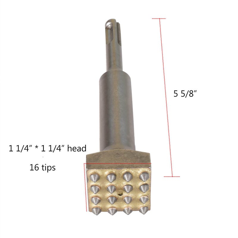 ACTINTOOL 5 5/8 in. x 1 1/4 in. 16 Tips Concrete Repair Patch Prepare SDS Plus Bushing Tool, 1 1/4 Inch Square Head Concrete Roughness Coating Remove Bushing Bit for Rotary Hammer (Pack of 1) - Image 5