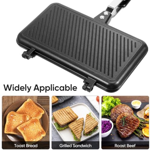 DOITOOL Double-Sided Non-Stick Sandwich Pan 14In Baking Tray with Ergonomic Handle for Stovetop Cooking Sandwiches Omelettes Toasts and More - Image 4