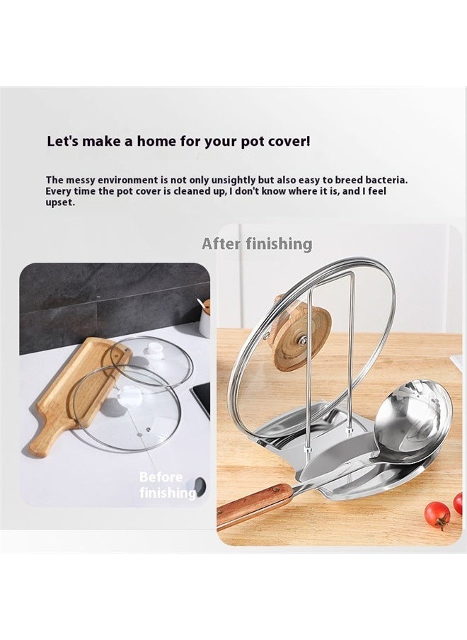 yongsheng Stainless Steel Pan Pot Rack Silver, Pan Lid Holder Progressive Lid and Spoon Rest Shelf Stainless Steel Pan Lid Organizer Kitchen Decor Tool, 19*16*20CM  - Image 3