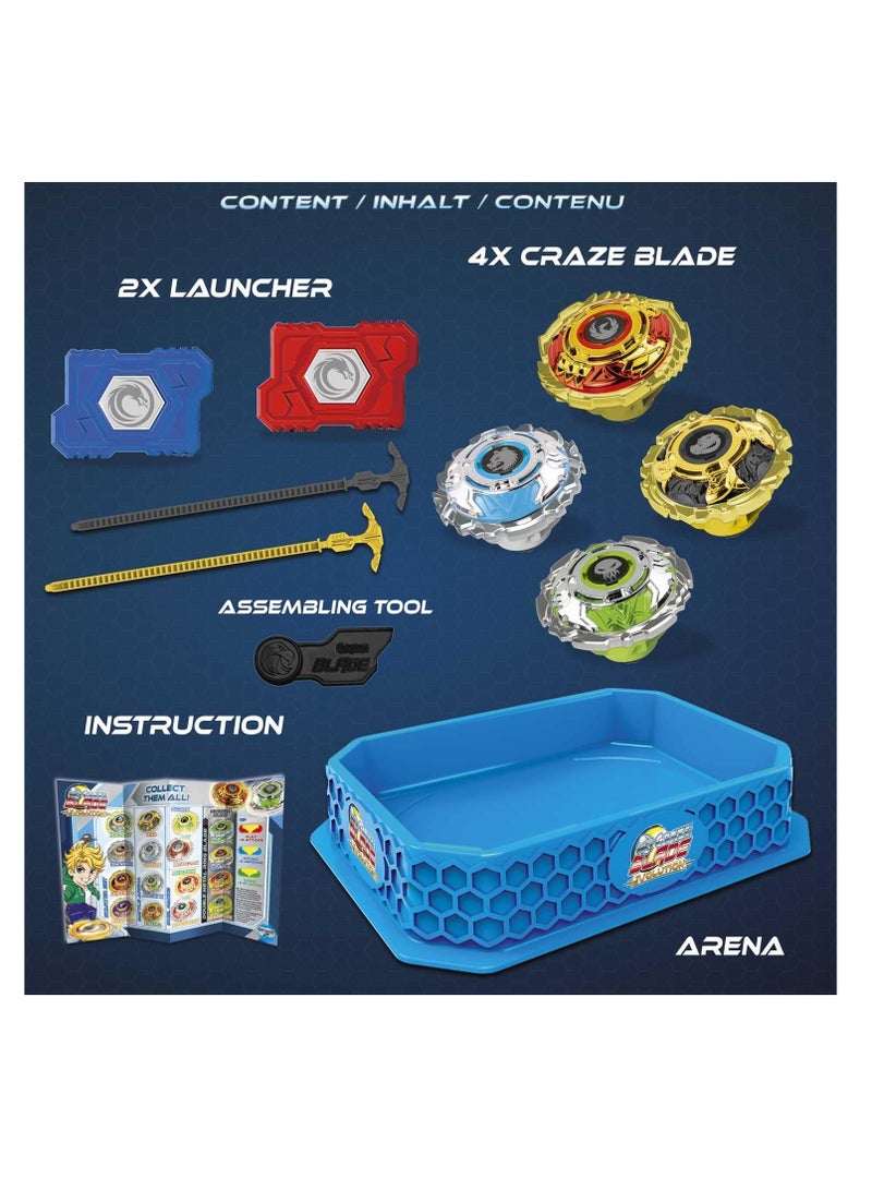 CRAZE Set of 4 Kampfkreisel 32800 XXL Set 4 Blade Metal Spinner with Accessories Battle Arena Spinning Top Burst Gyro Children Toy Boys, Single, Very Robust, 45 x 33.5 x 12 cm  - Image 5