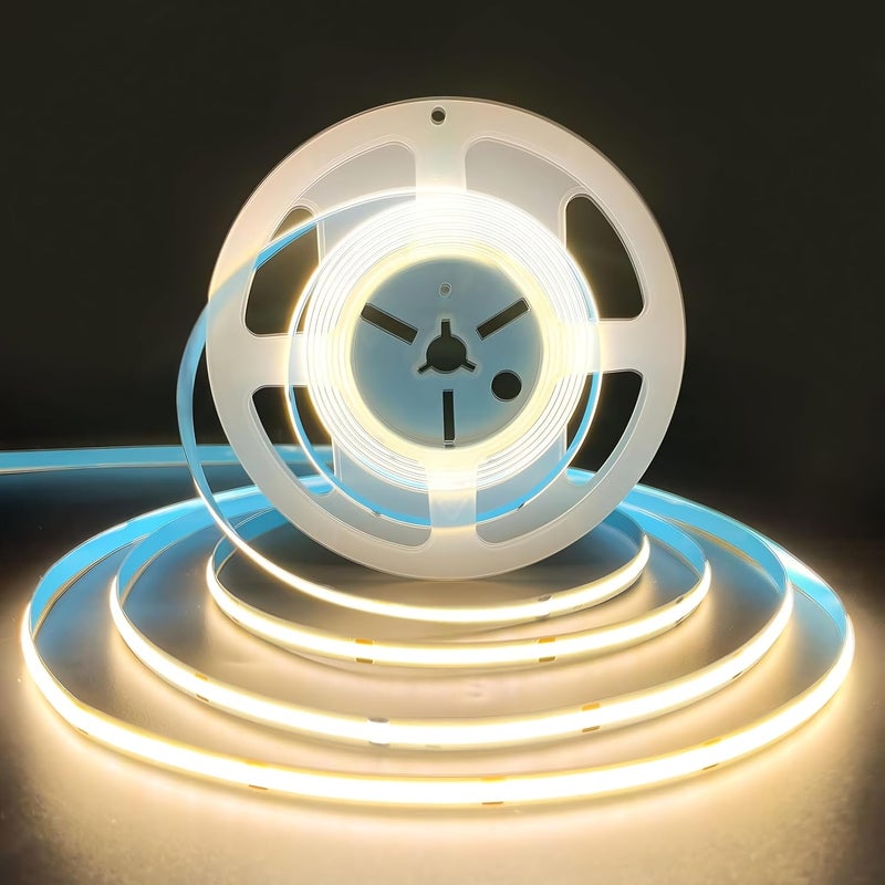 LED COB Strip Light, 5M 320LED Flexible Light Strip, 12V with Power Supply (3000K) - Image 1