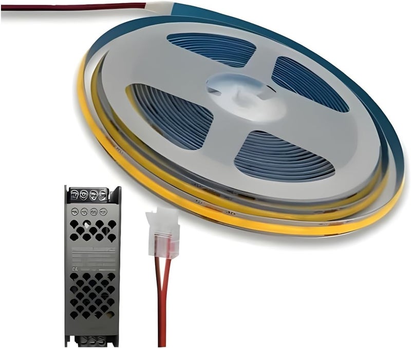 LED COB Strip Light, 5M 320LED Flexible Light Strip, 12V with Power Supply (3000K) - Image 2