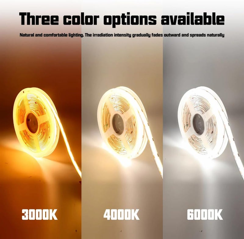 LED COB Strip Light, 5M 320LED Flexible Light Strip, 12V with Power Supply (3000K) - Image 4