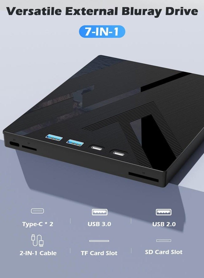 Wbacon 7 in 1 External Blu Ray Drive, External Blueray/DVD Drive for PC with SD/TF Port Blu Ray Burner, Support 100G Disc External Blu Ray Drive for Windows Linux MacOS Laptop Desktop(with Carring Case) - Image 5