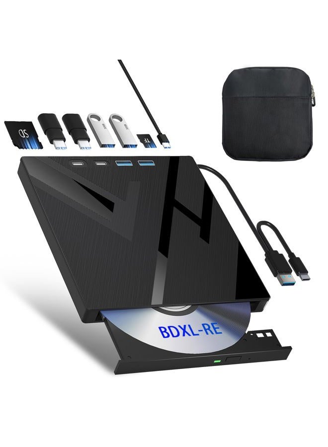 Wbacon 7 in 1 External Blu Ray Drive, External Blueray/DVD Drive for PC with SD/TF Port Blu Ray Burner, Support 100G Disc External Blu Ray Drive for Windows Linux MacOS Laptop Desktop(with Carring Case) - Image 1