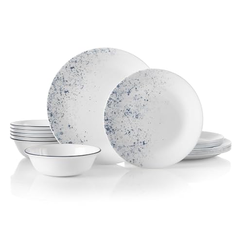 Corelle Vitrelle 18-Piece Service for 6 Dinnerware Set Triple Layer Glass and Chip Resistant, Lightweight Round Plates and Bowls Set, Indigo Speckle - Image 1