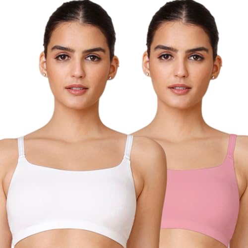 NYKD by Nykaa Easy Breezy Slip-On Bra Everyday T-Shirt Bra for Women, Wireless, Full Coverage, Non Padded-NYB165,Blush/White,XL - Image 1