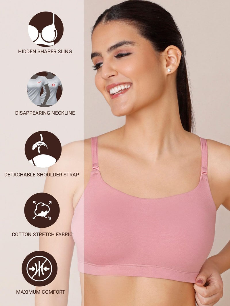NYKD by Nykaa Easy Breezy Slip-On Bra Everyday T-Shirt Bra for Women, Wireless, Full Coverage, Non Padded-NYB165,Blush/White,XL - Image 2